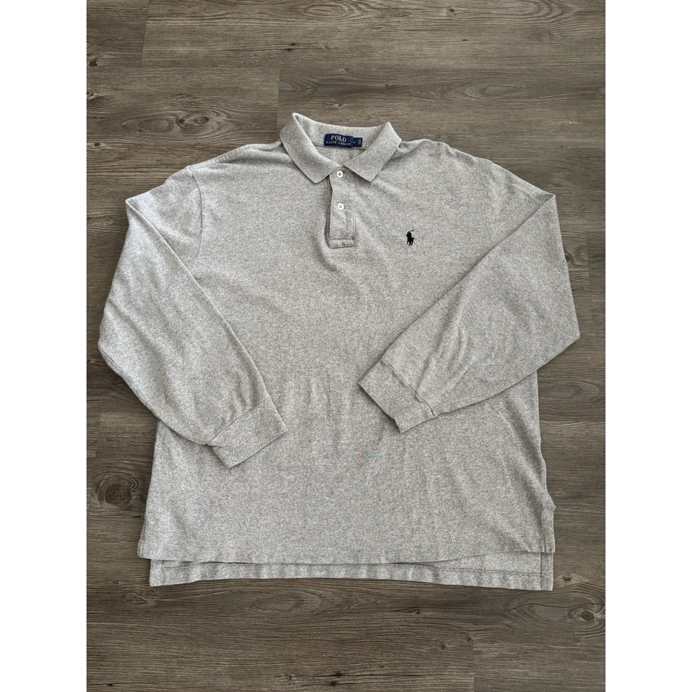 Polo Ralph Lauren Men's L Gray Heather Long Sleeve Polo Shirt Pony Logo cotton